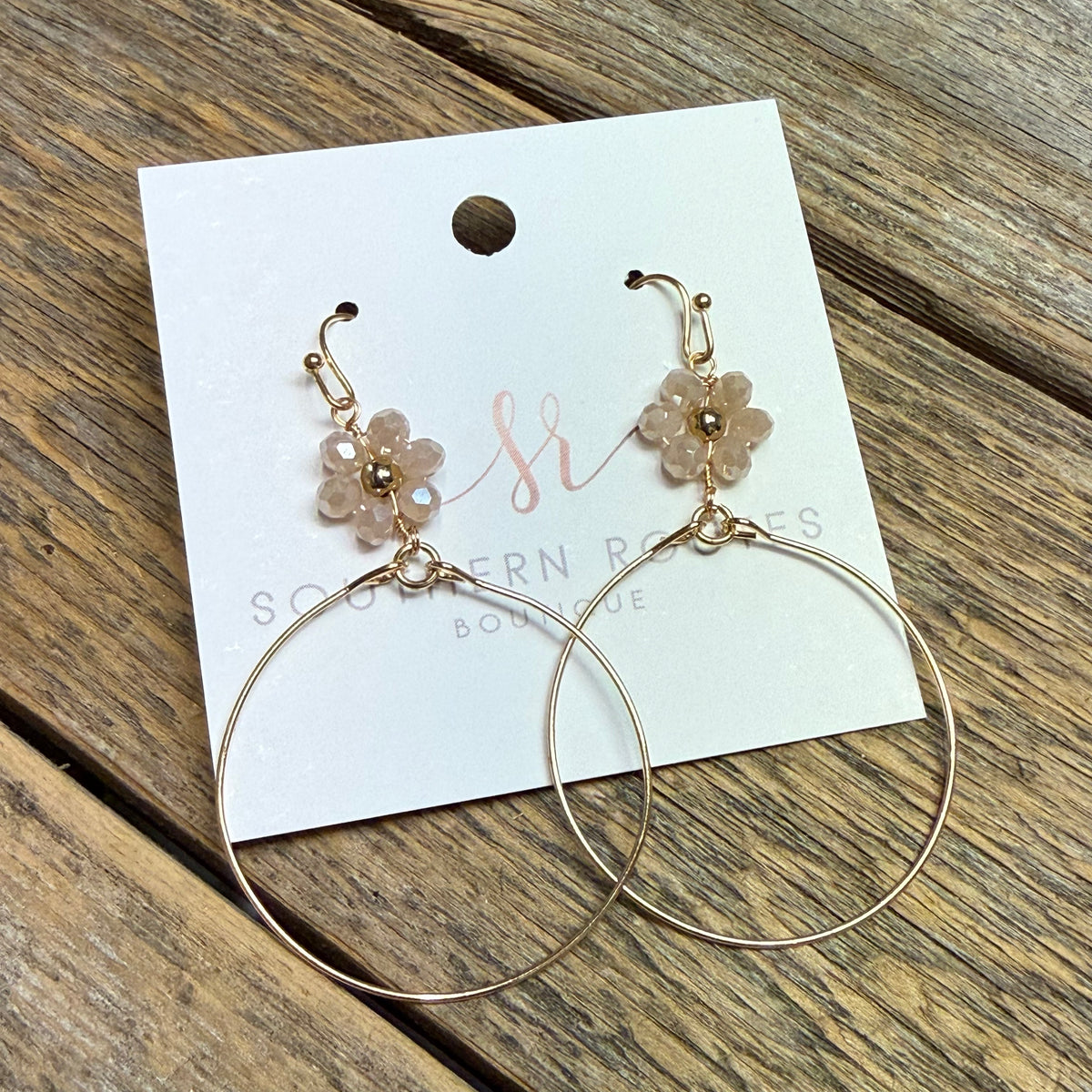 Flower Drop Circle Earrings | Natural