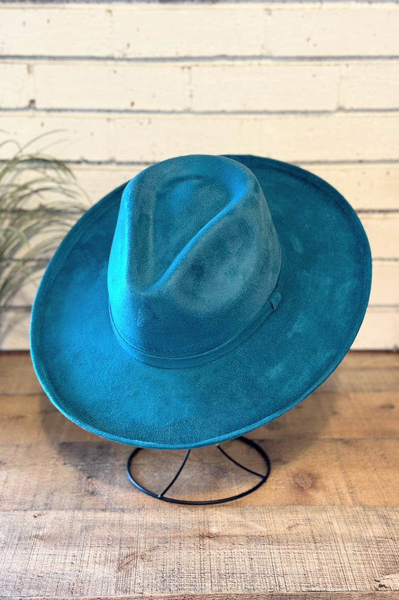 Vegan Suede Pencil Brim Rancher Hat | Turquoise