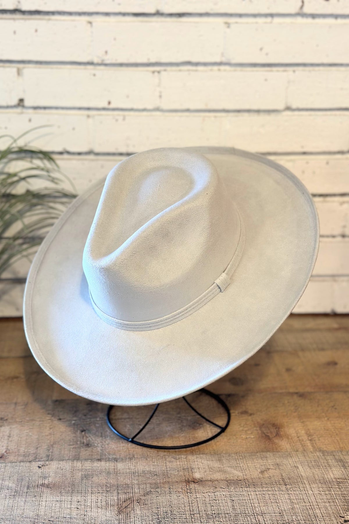 Vegan Suede Pencil Brim Rancher Hat | Light Grey