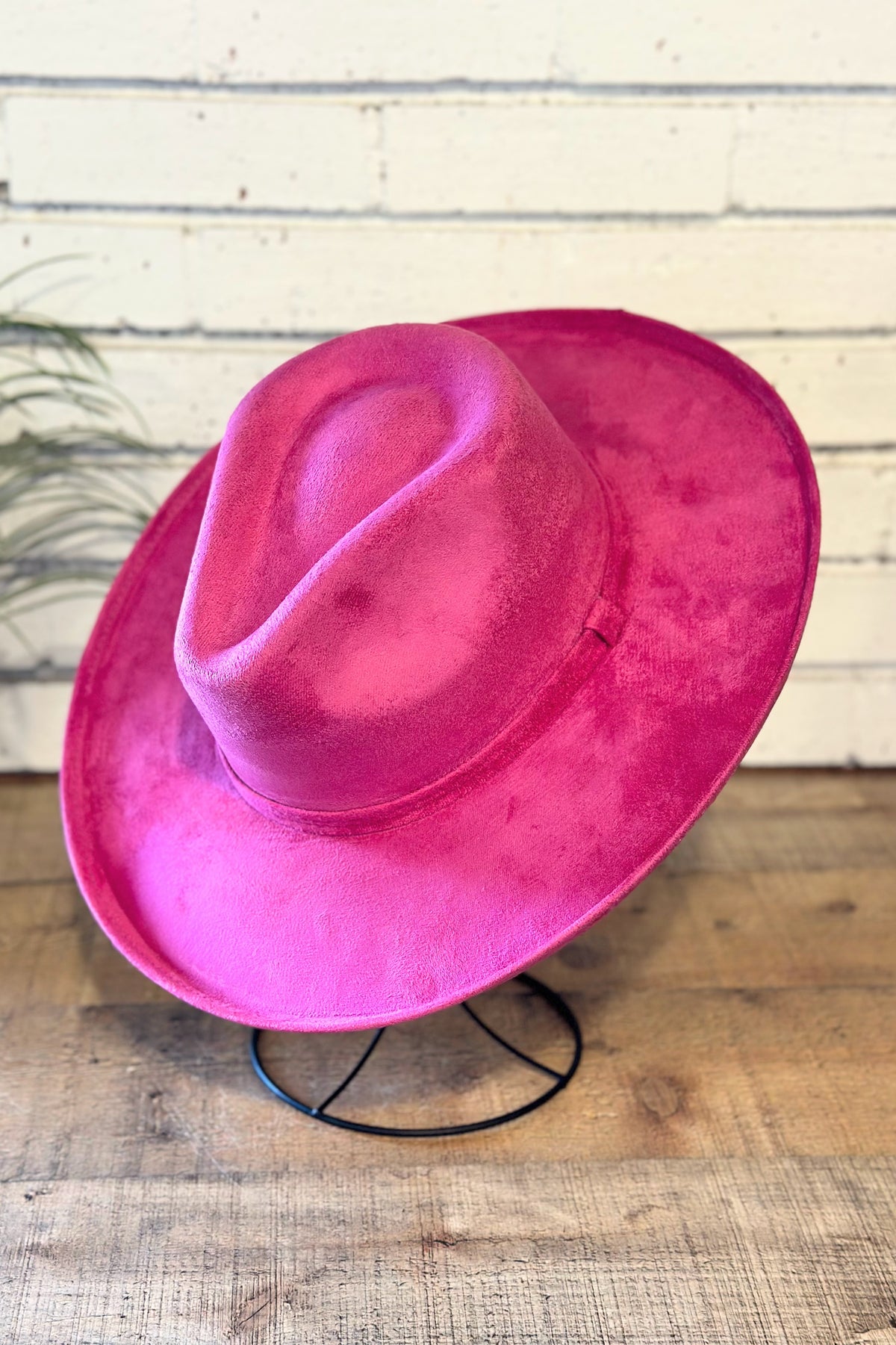 Vegan Suede Pencil Brim Rancher Hat | Fuchsia