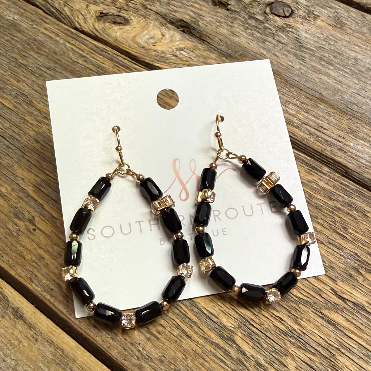 Beaded Teardrop Earrings | Black