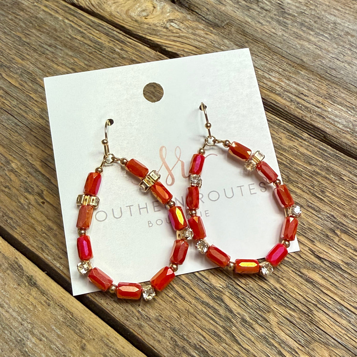 Beaded Teardrop Earrings | Red