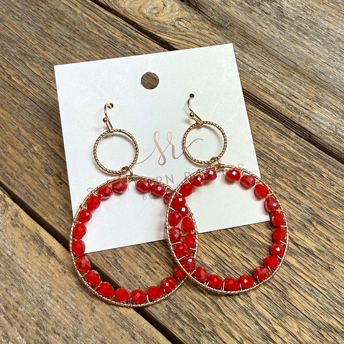 Beaded Circle Earrings | Red