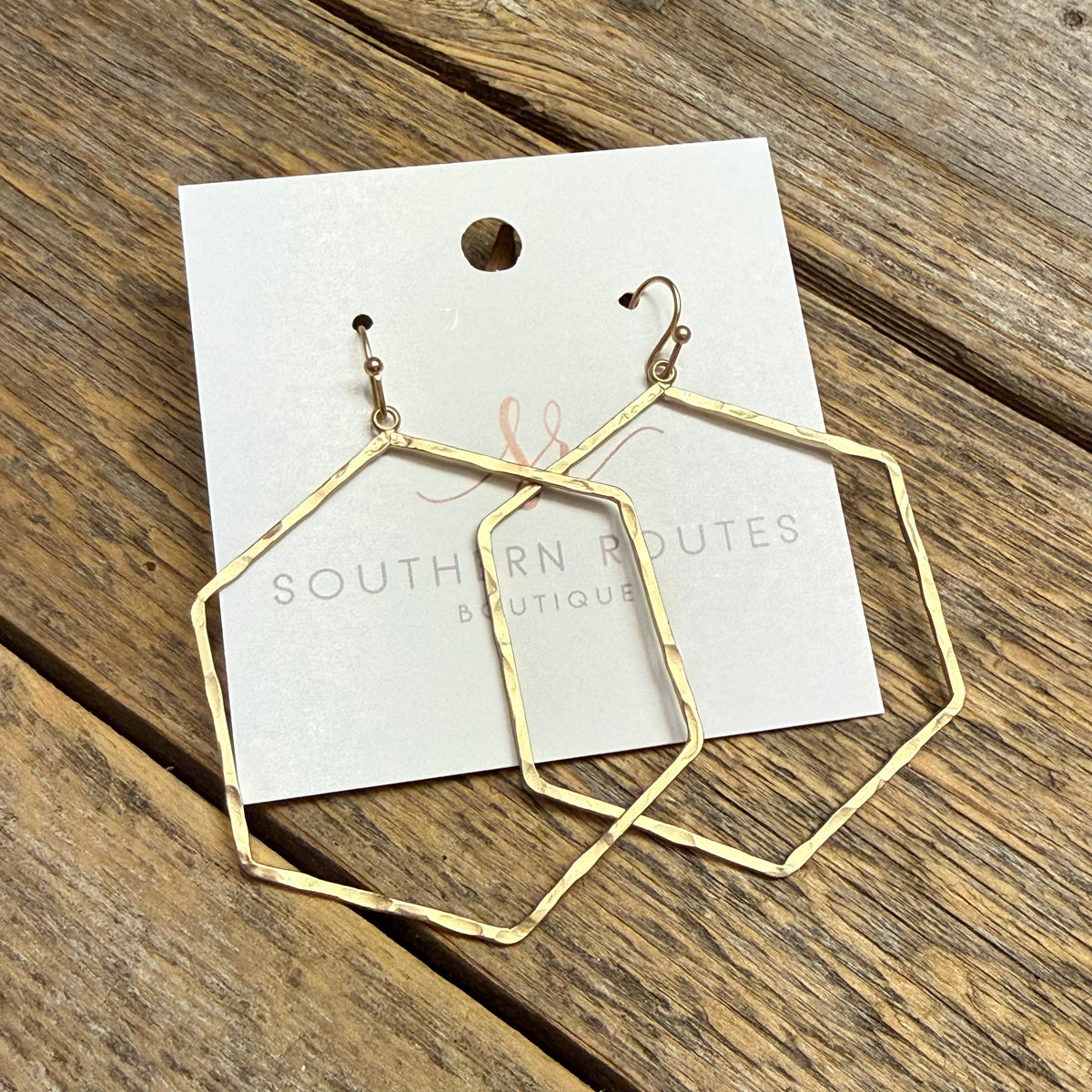 Hexagon Hammered Earrings | Gold