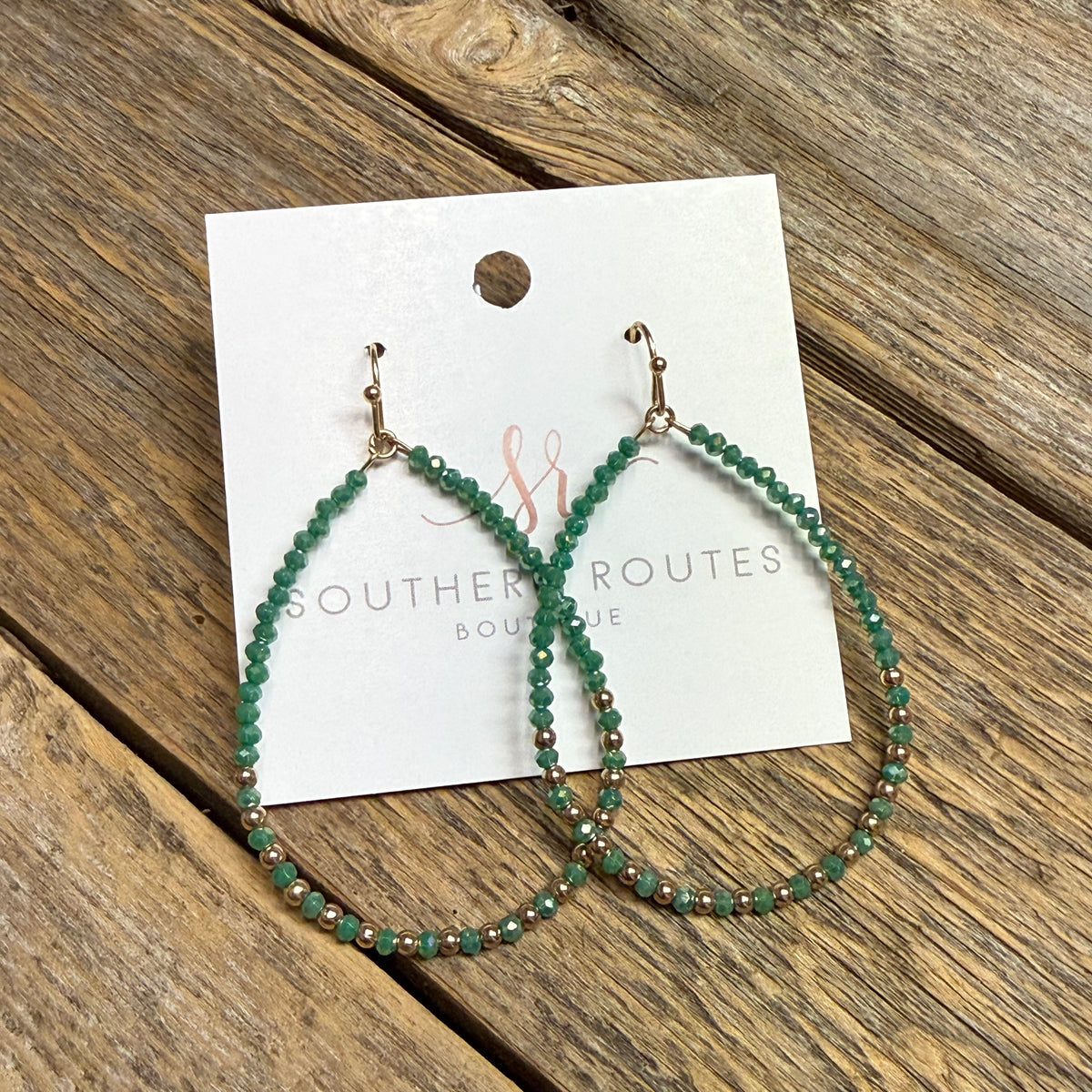 Beaded Teardrop Earrings | Green