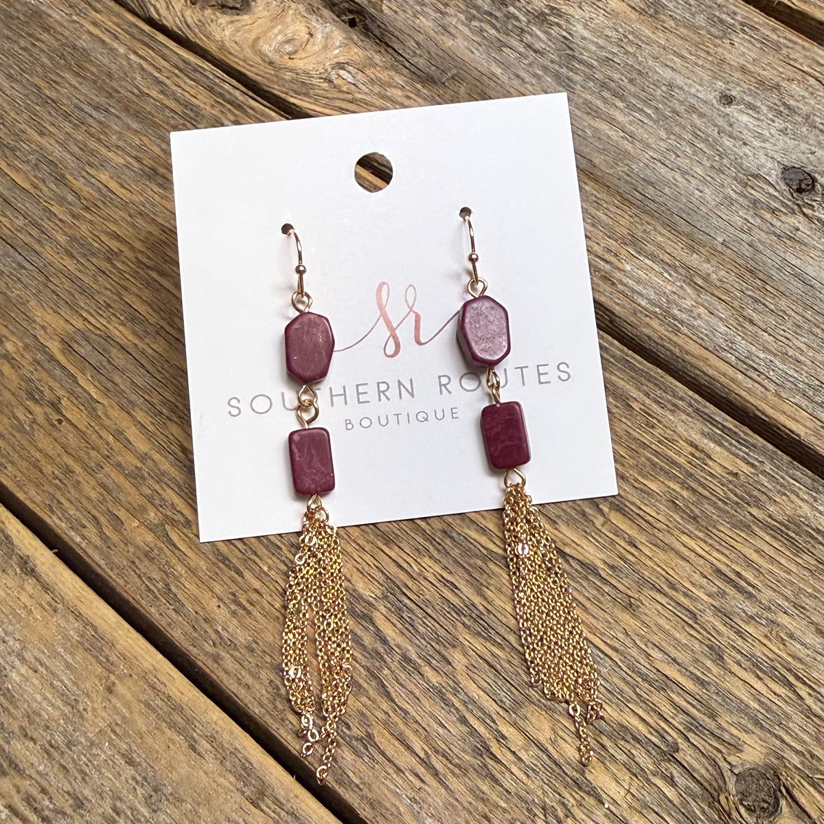Chain Stone Drop Earrings | Burgundy