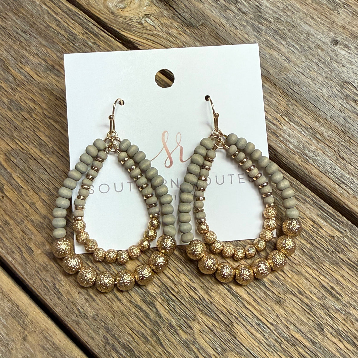 Wooden Bead Teardrop Earrings | Sage Grey