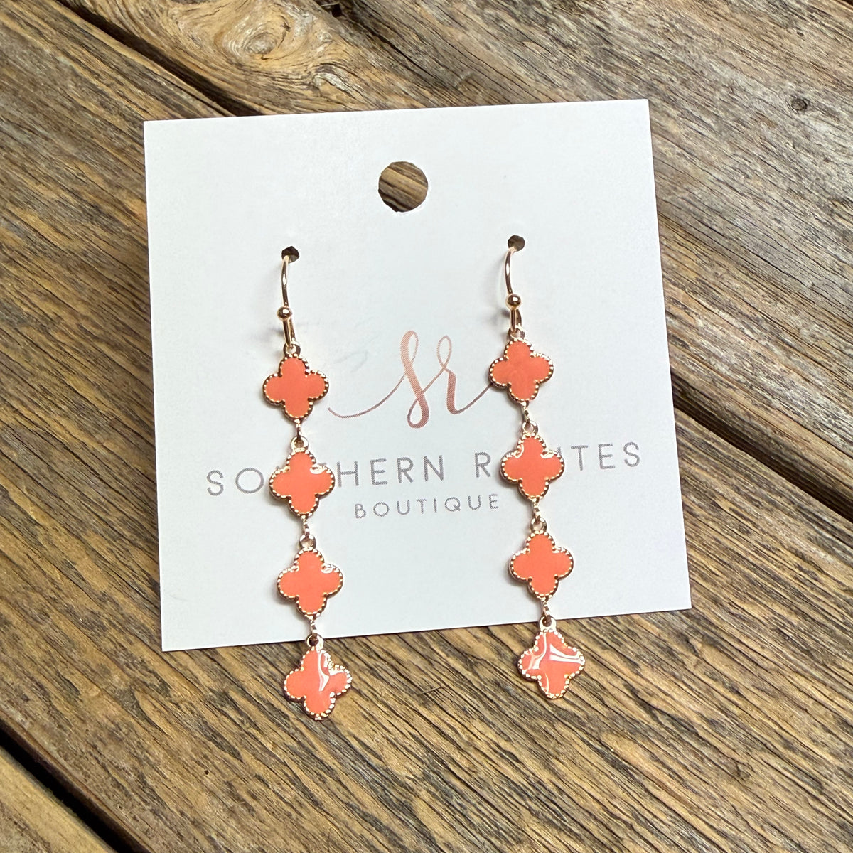 Quatrefoil Quadruple Drop Earrings | Peach