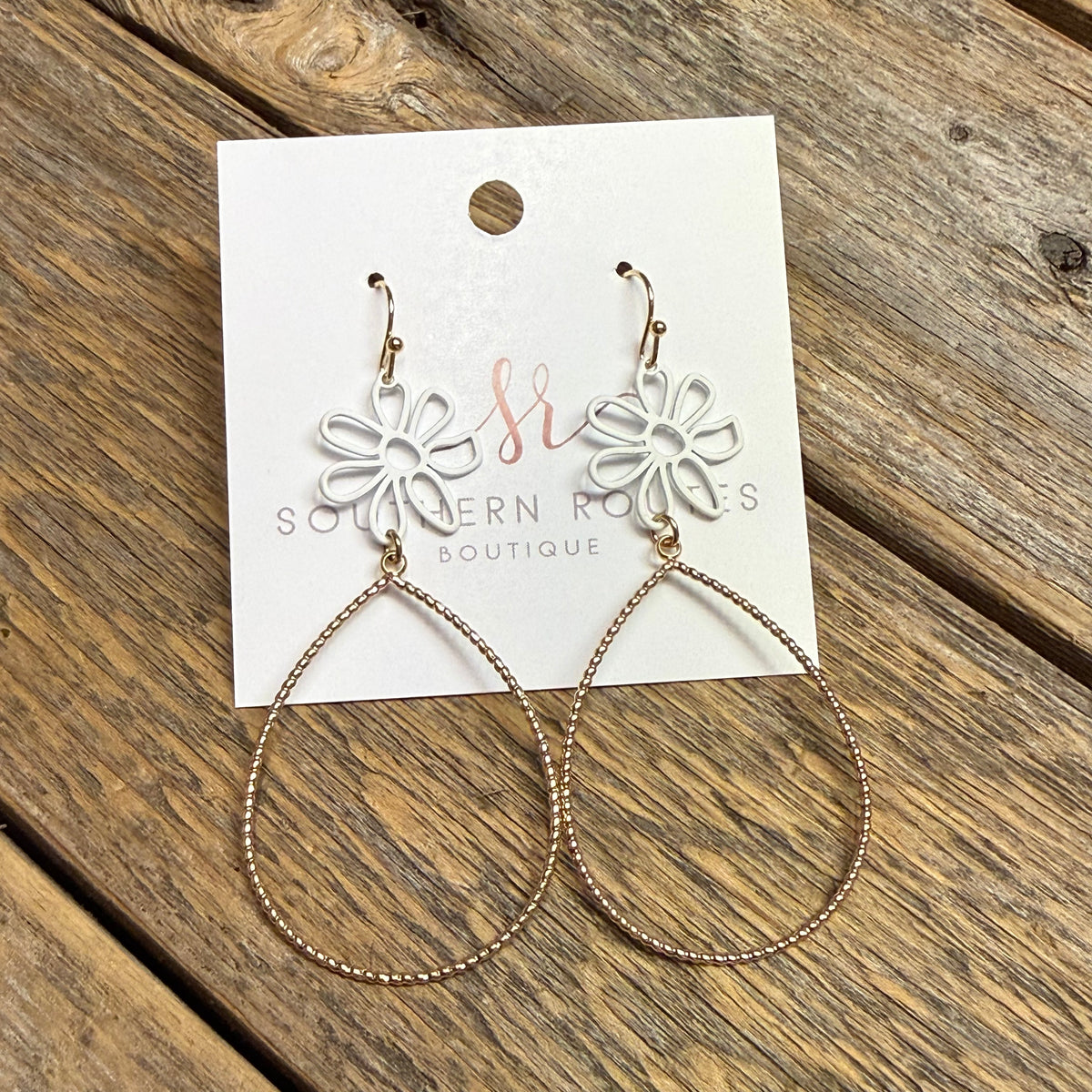 Flower Teardrop Earrings | White