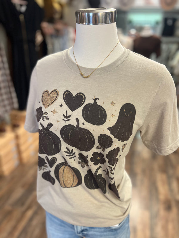 Ghost Pumpkin Collage Tee | Beige