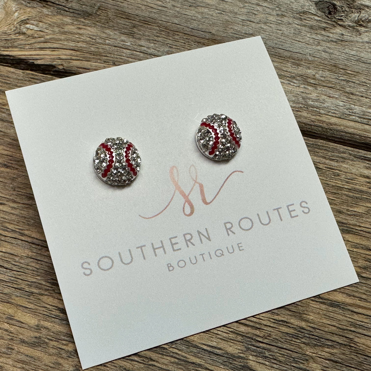 Baseball Crystal Stud Earrings | Silver