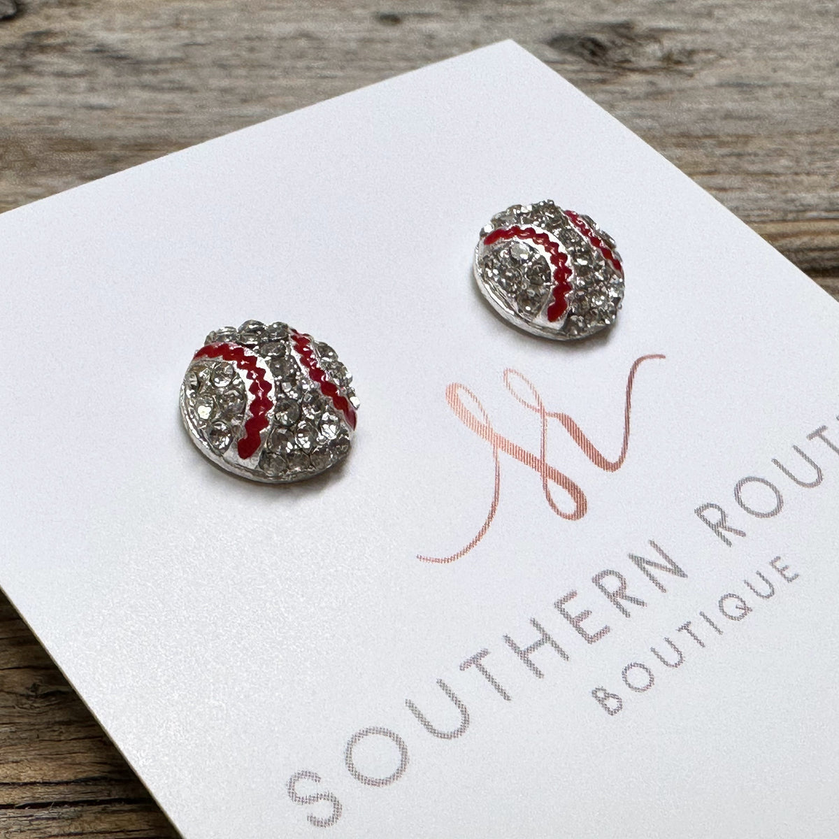 Baseball Crystal Stud Earrings | Silver