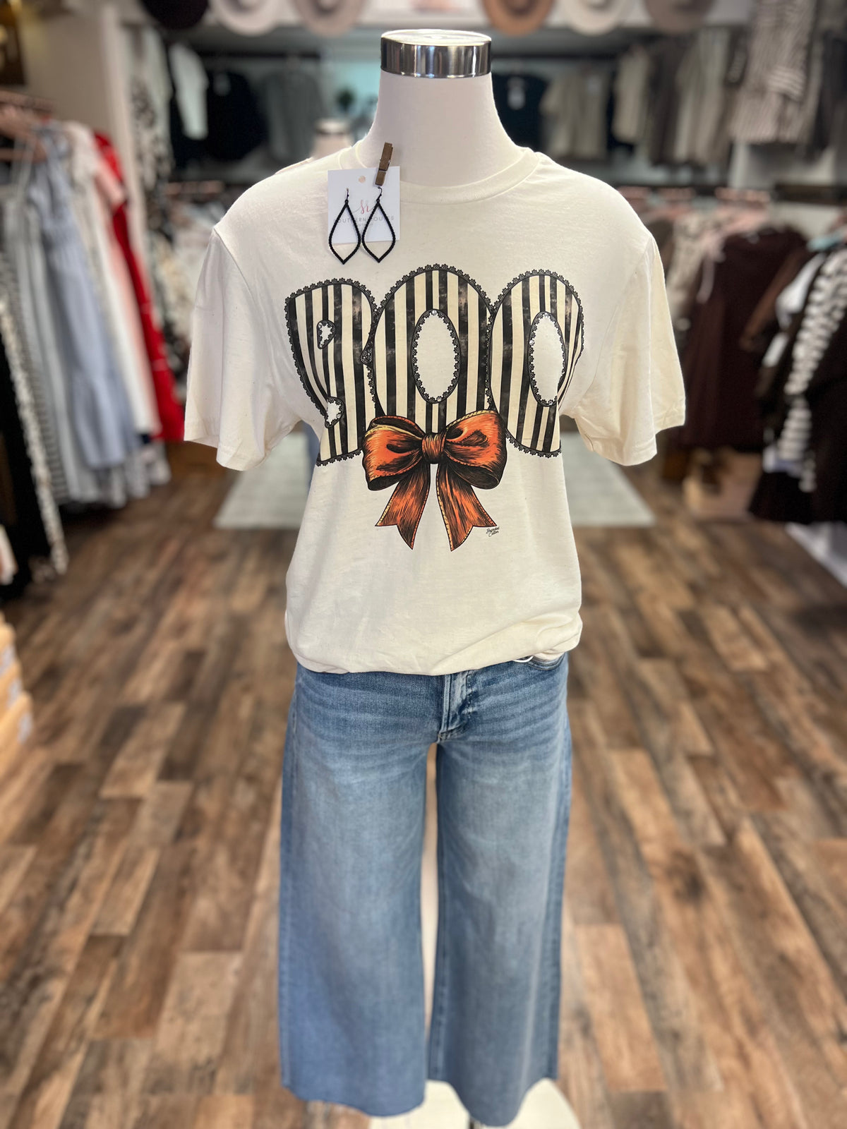 Boo Bow Tee w/ Crystal Embellishments | Natural