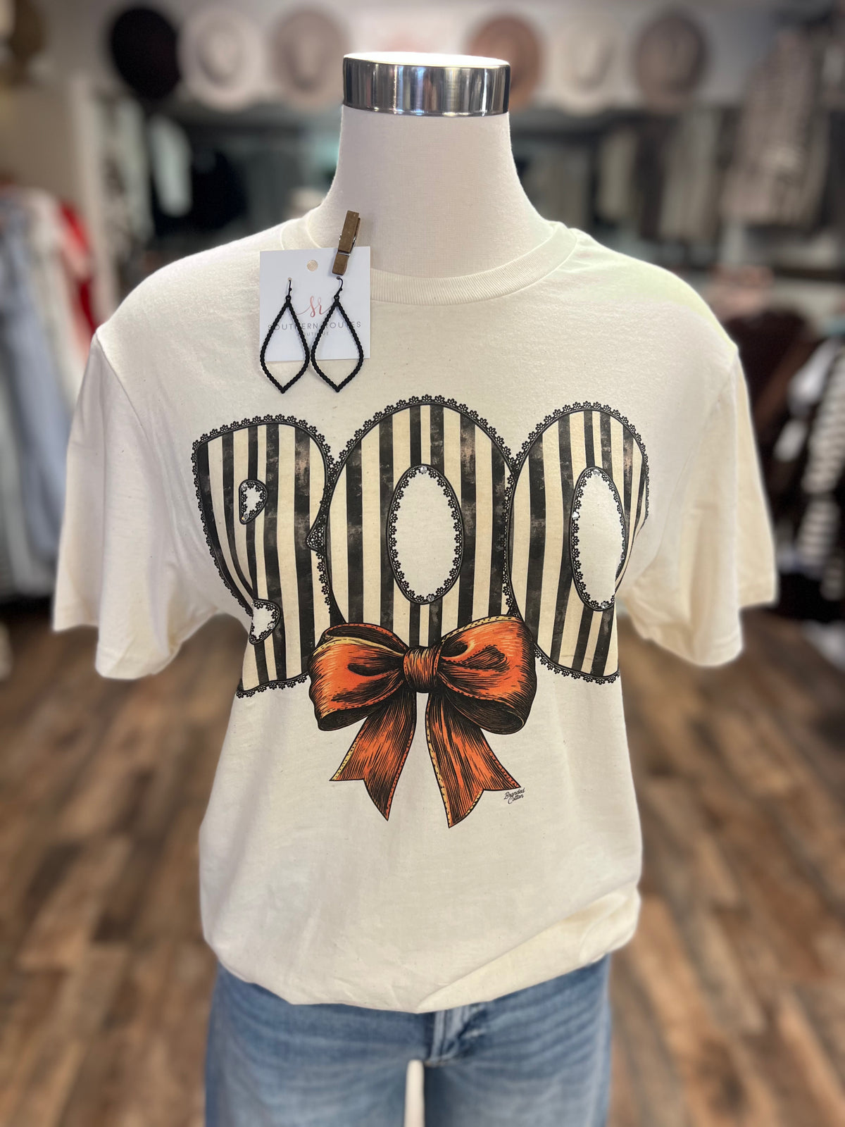 Boo Bow Tee w/ Crystal Embellishments | Natural