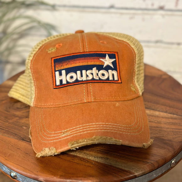 Houston Retro Distressed Cap | Orange