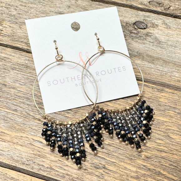 Beaded Tassel Circle Earrings | Black