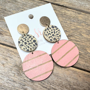 Wooden Cheetah Circle Drop Earrings | Rose