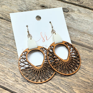 Wooden Leather Trim Earrings | White