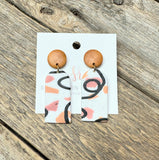 Abstract Rectangle Clay Earrings | Wood+Pink