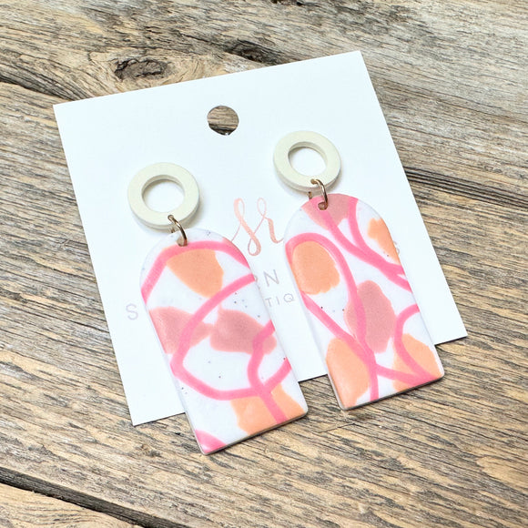Abstract Rectangle Clay Earrings | Cream+Pink