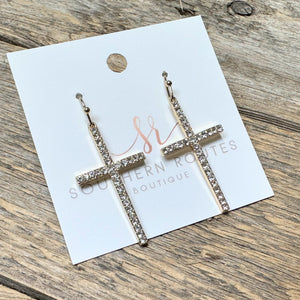 Crystal Cross Earrings | Gold