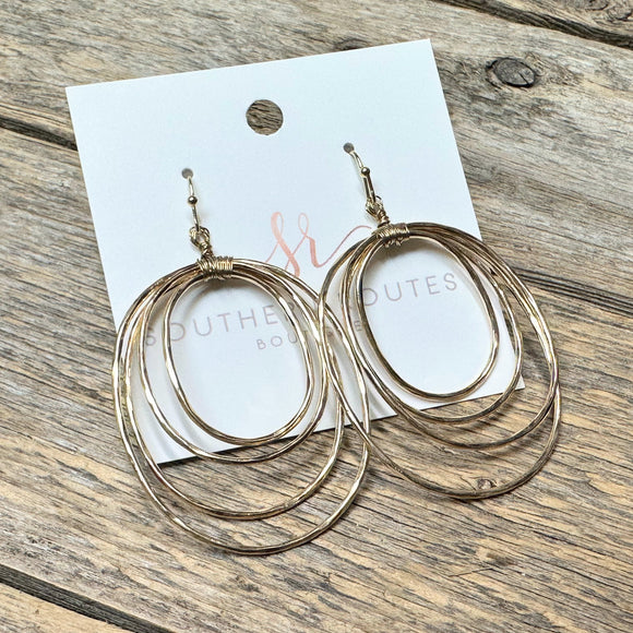 Layered Hammered Oval Earrings | Gold