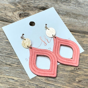 Wooden Ornate Drop Earrings | Pink
