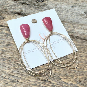 Stone+Layered Oval Earrings | Pink+Gold