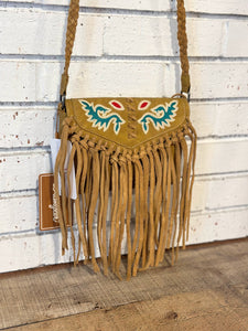 Wrangler Suede Leather Fringe Crossbody | Mustard