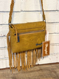 Wrangler Suede Leather Fringe Crossbody | Mustard