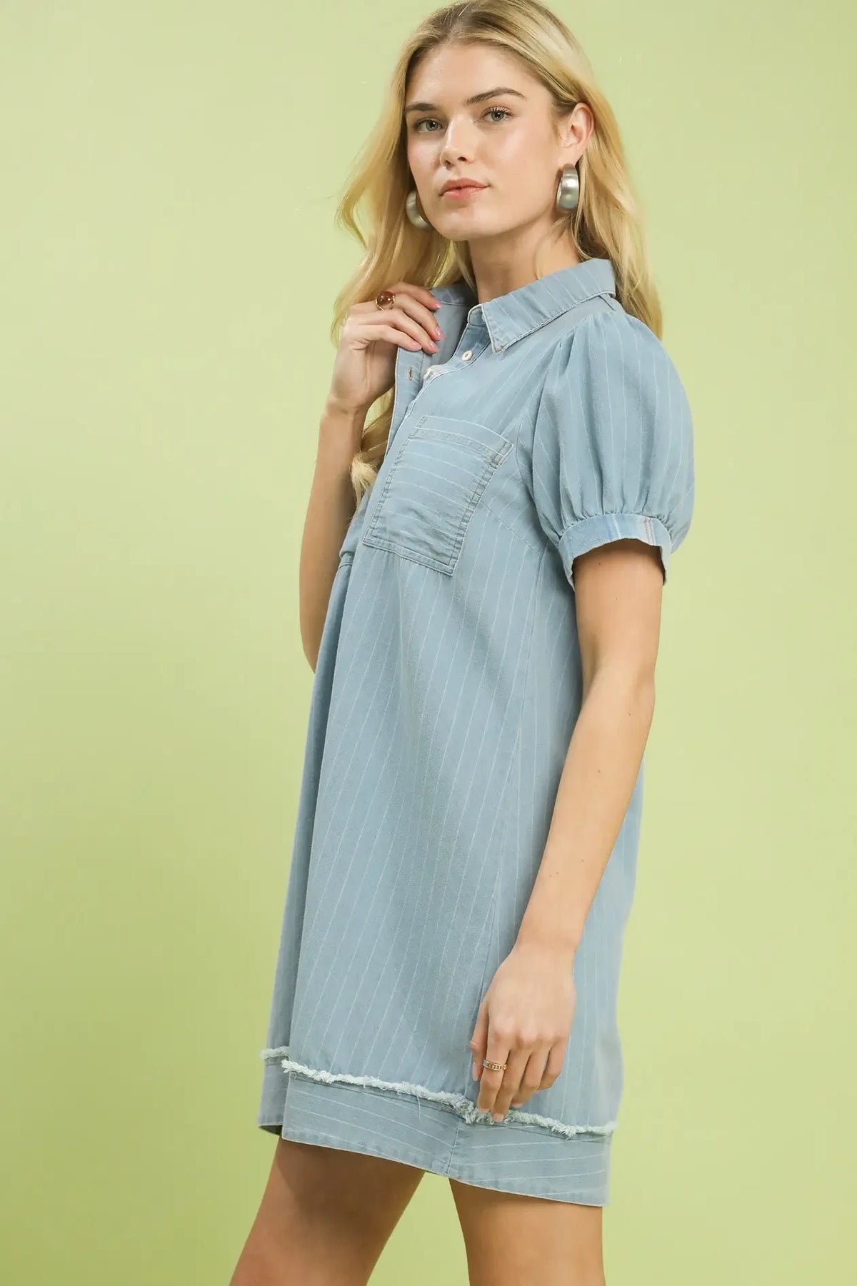 Denim Chambray Stripe Polo Dress | Light Wash