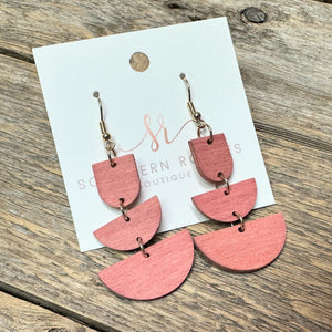 Wooden Modern Trio Earrings | Pink