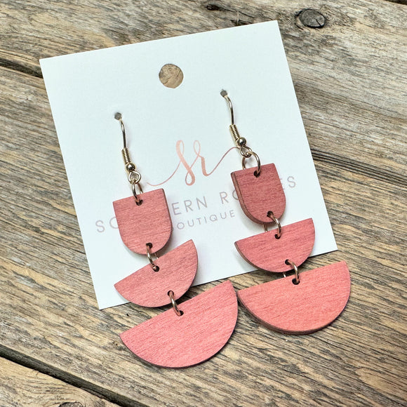 Wooden Modern Trio Earrings | Pink