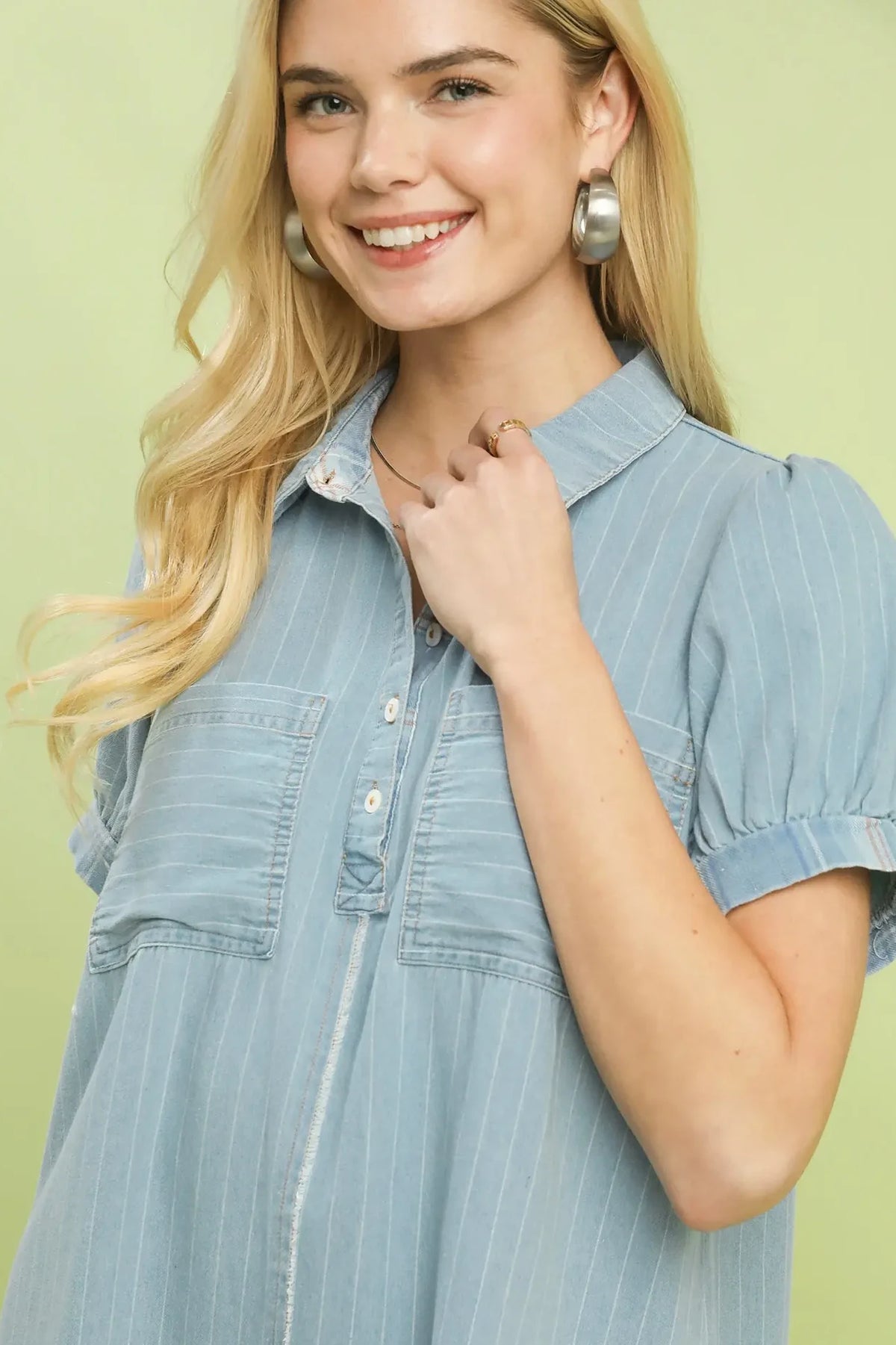 Denim Chambray Stripe Polo Dress | Light Wash