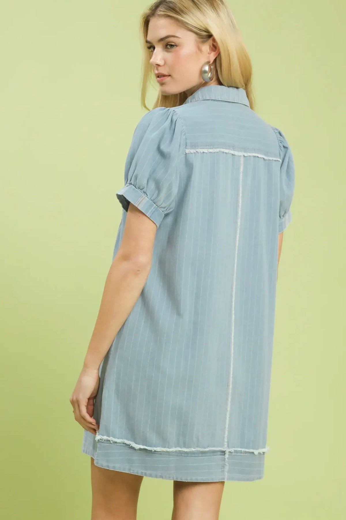 Denim Chambray Stripe Polo Dress | Light Wash