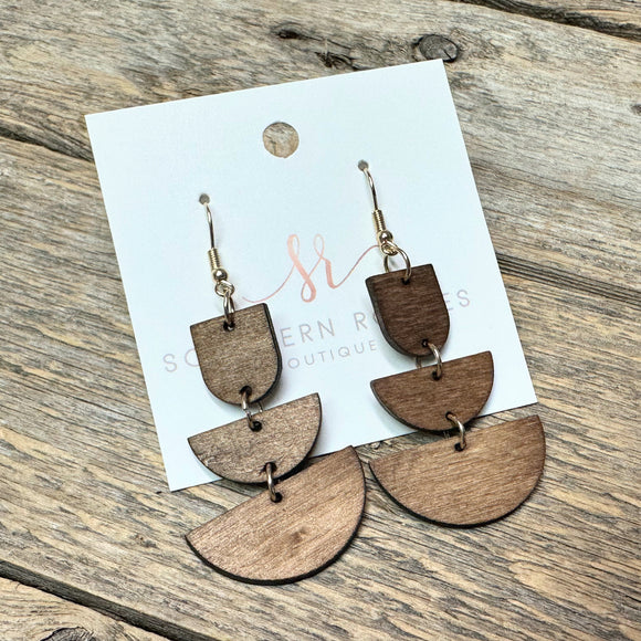 Wooden Modern Trio Earrings | Brown