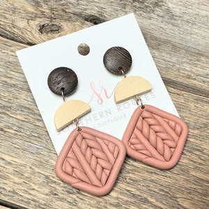 Cable Knit Clay+Wood Earrings | Rose