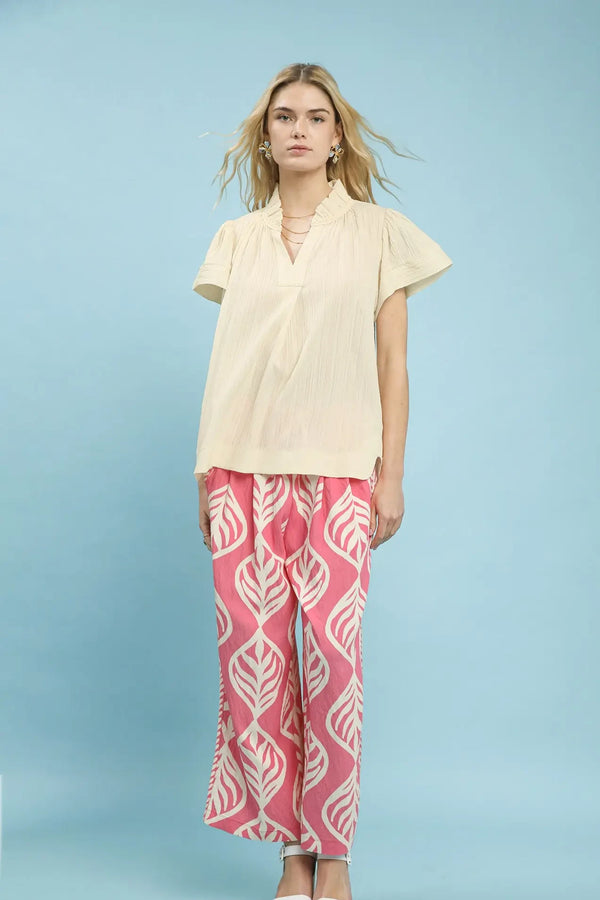 Flutter Sleeve Stripe Top | Ecru