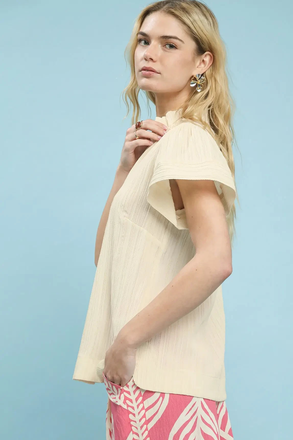 Flutter Sleeve Stripe Top | Ecru