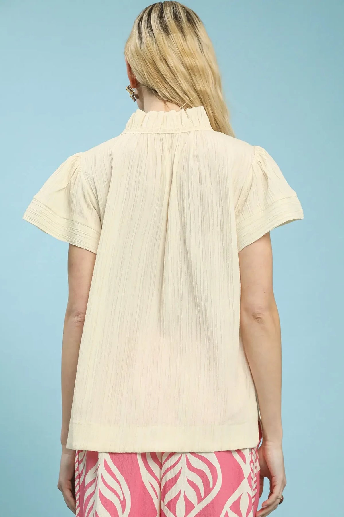 Flutter Sleeve Stripe Top | Ecru