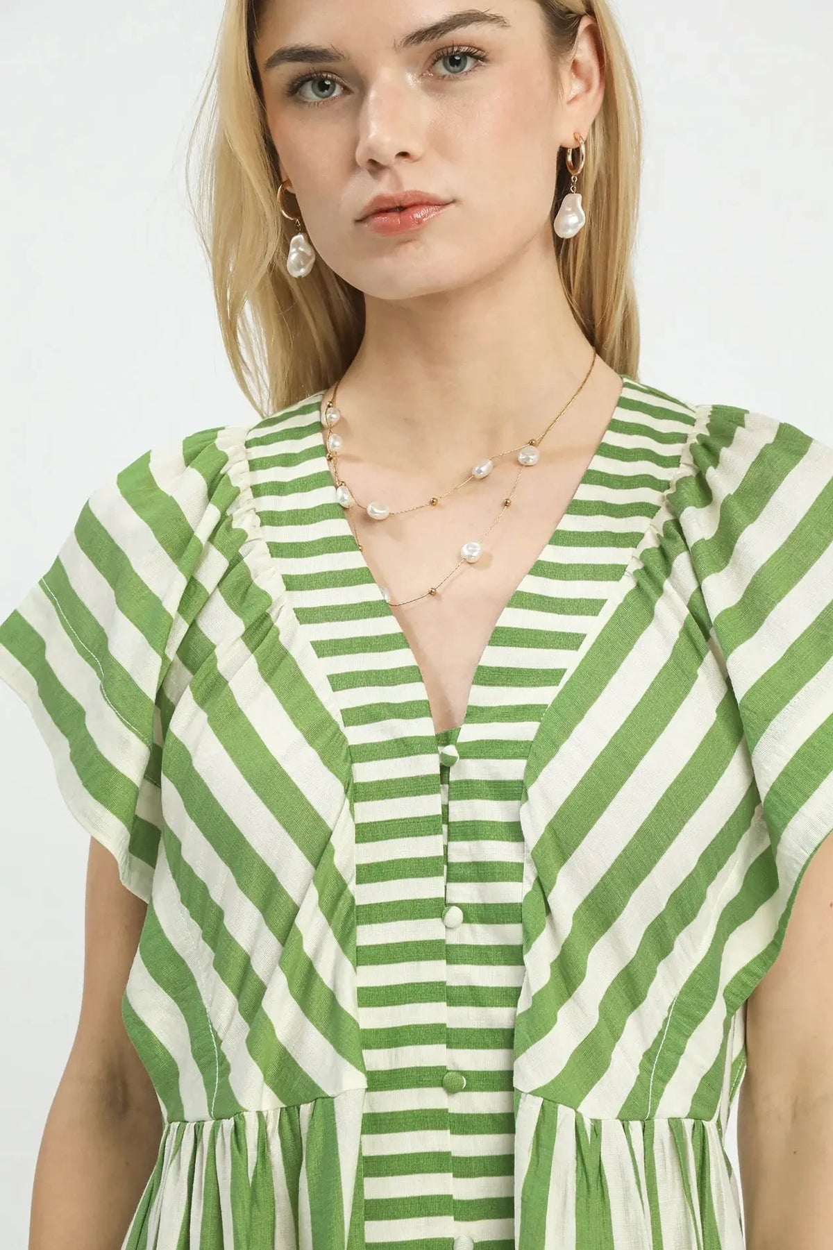 Striped Button Midi Dress | Green