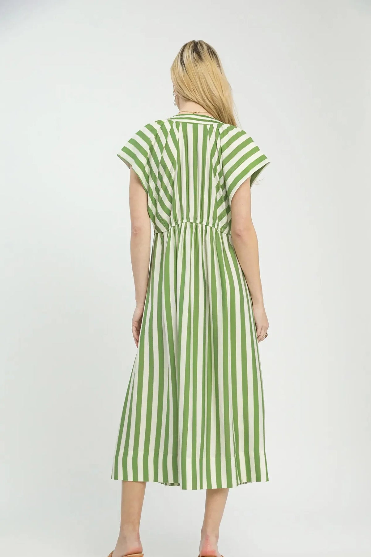 Striped Button Midi Dress | Green