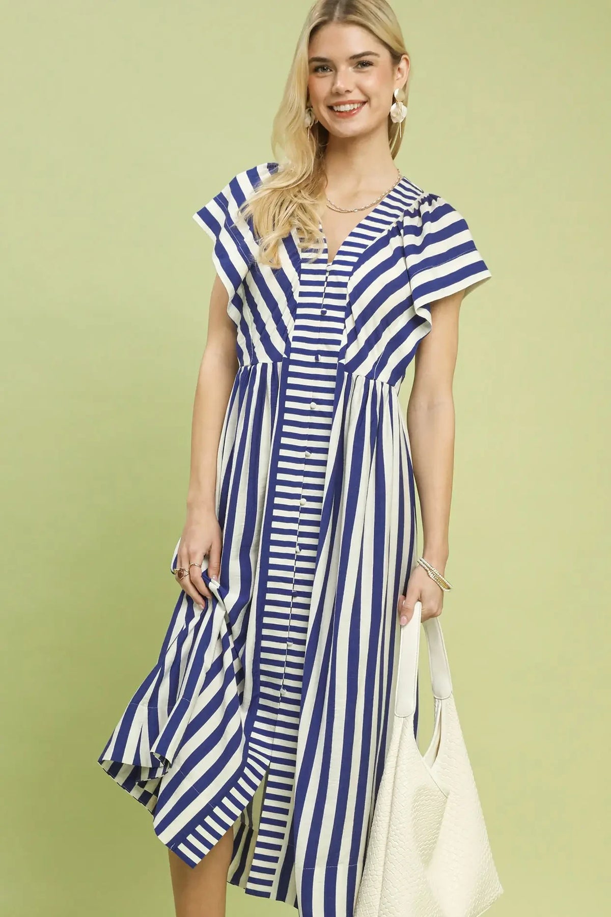 Striped Button Midi Dress | Blue