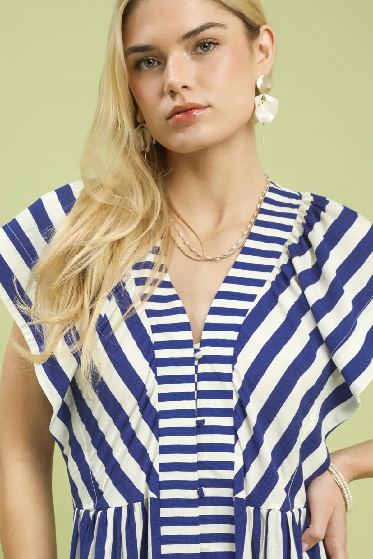 Striped Button Midi Dress | Blue