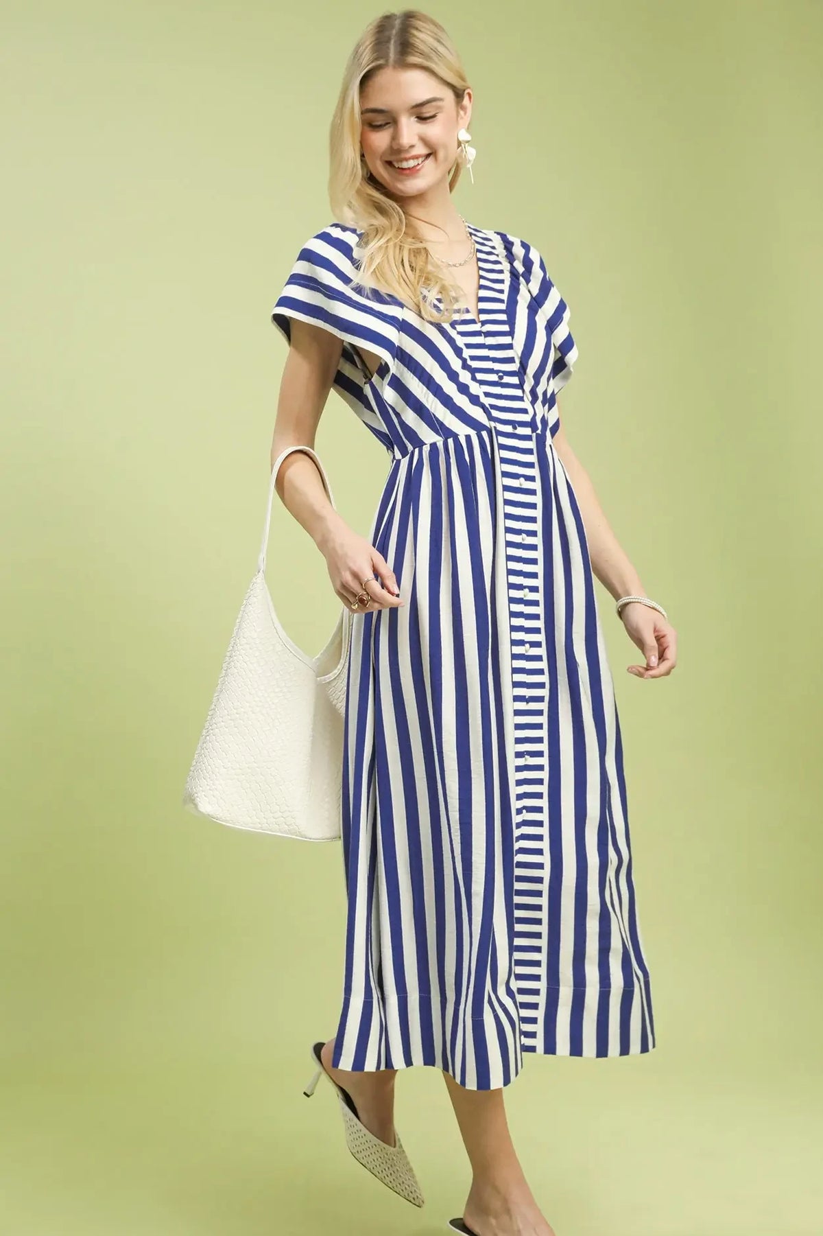 Striped Button Midi Dress | Blue