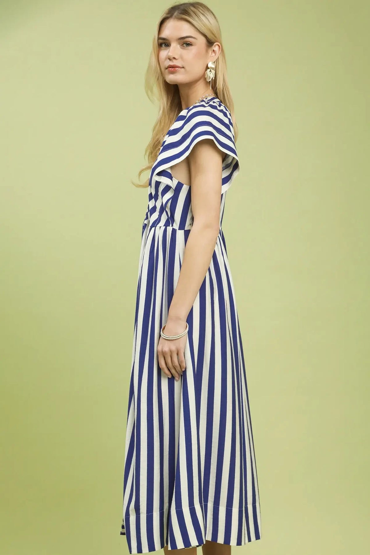 Striped Button Midi Dress | Blue