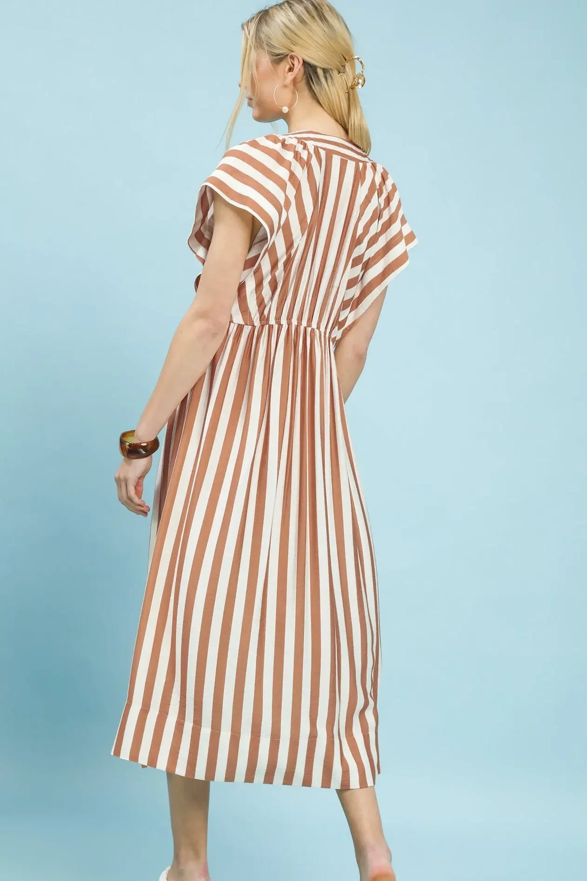 Striped Button Midi Dress | Latte