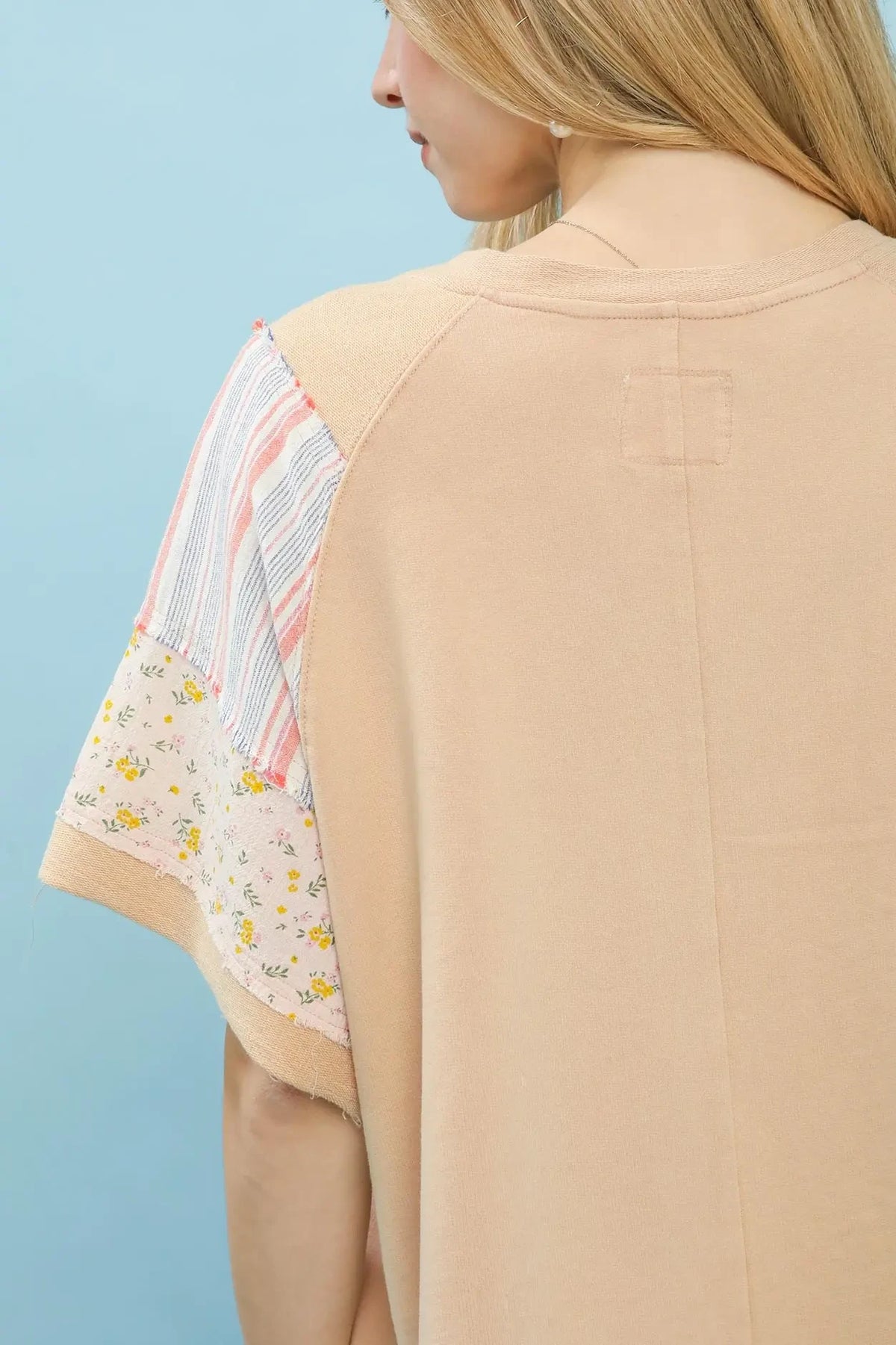 French Terry Mix Fabric Top | Dusty Peach