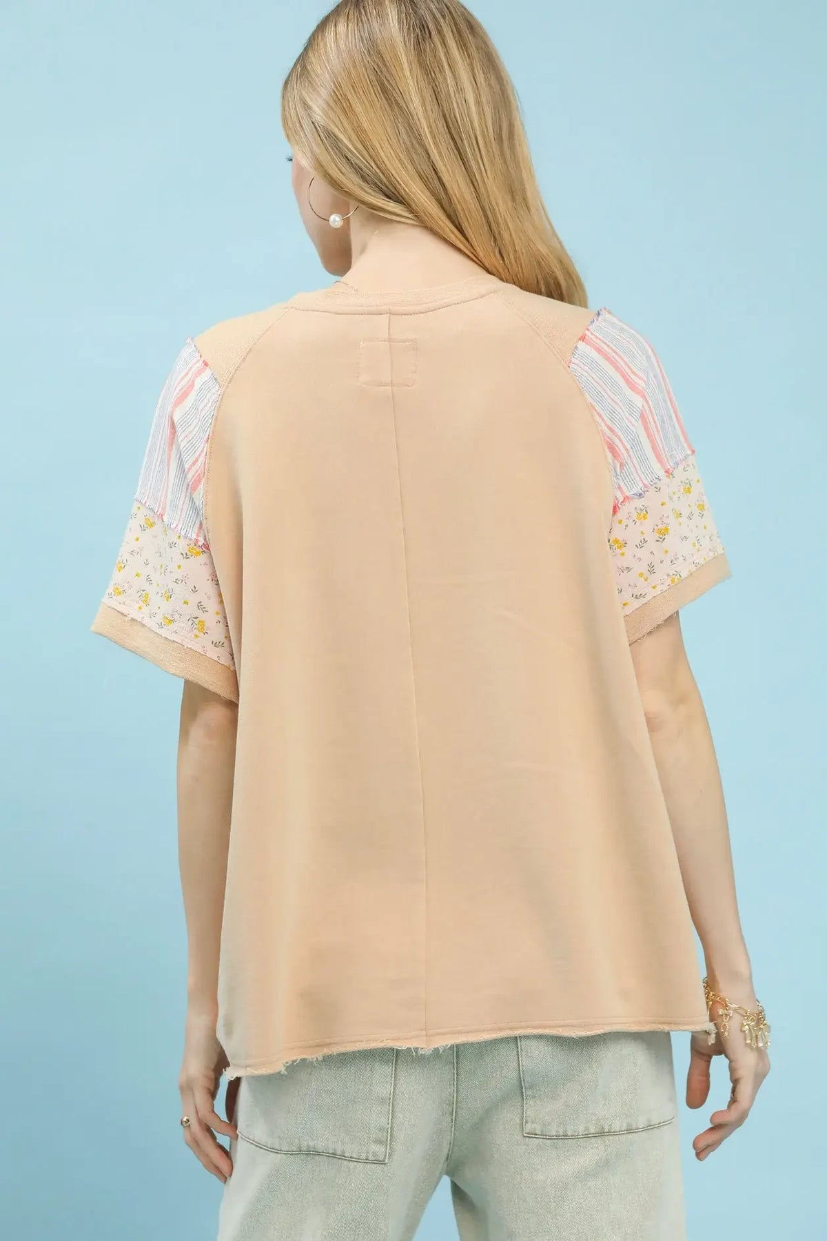 French Terry Mix Fabric Top | Dusty Peach