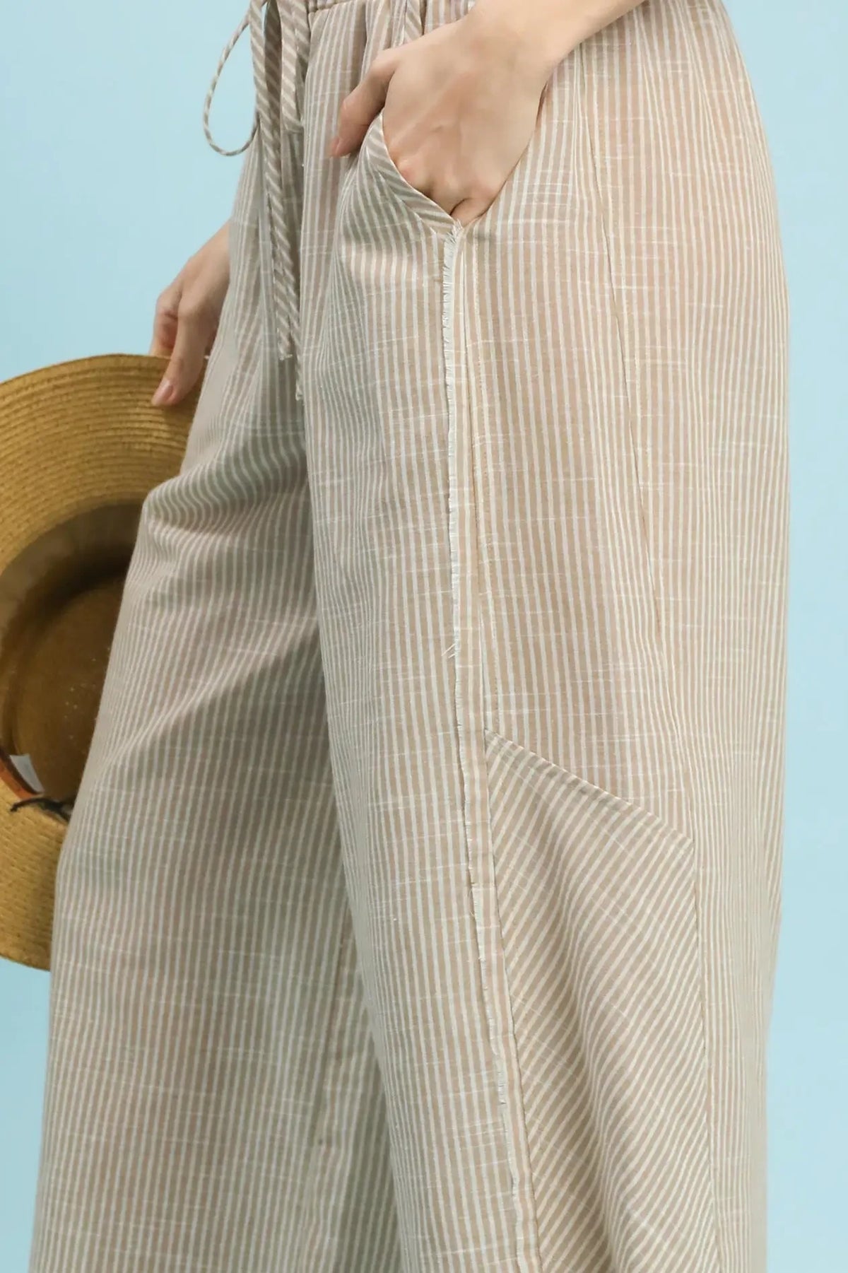 Linen Blend Stripe Wide Leg Pants | Tan